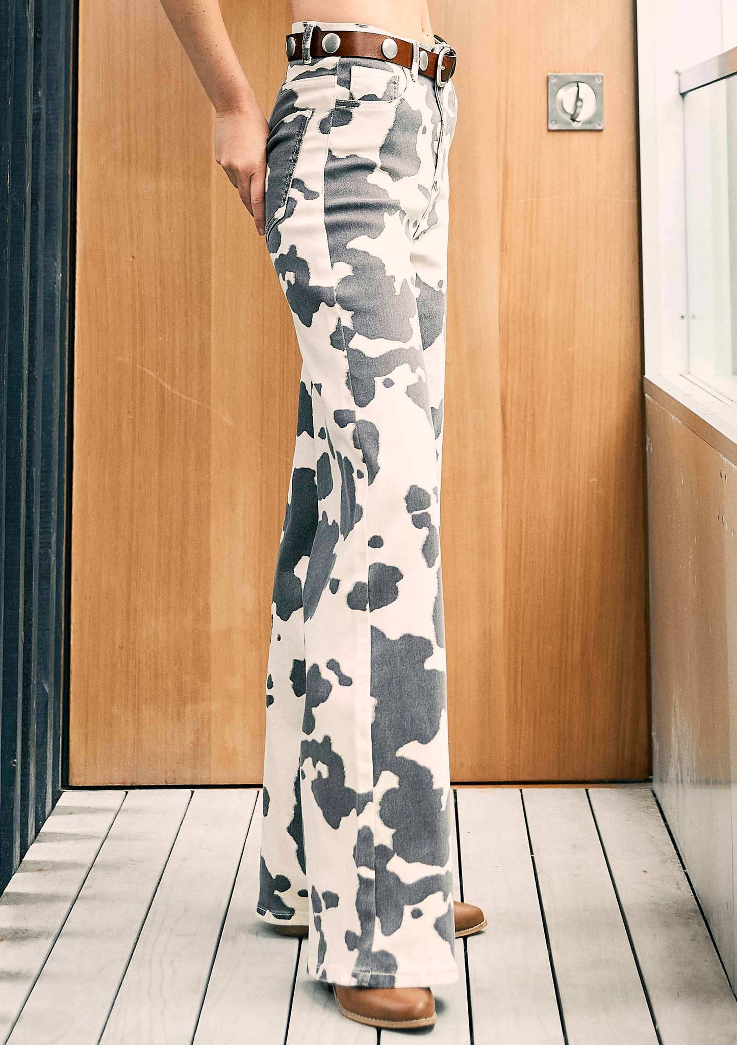 BETH: Cow Print Wide Leg Jeans