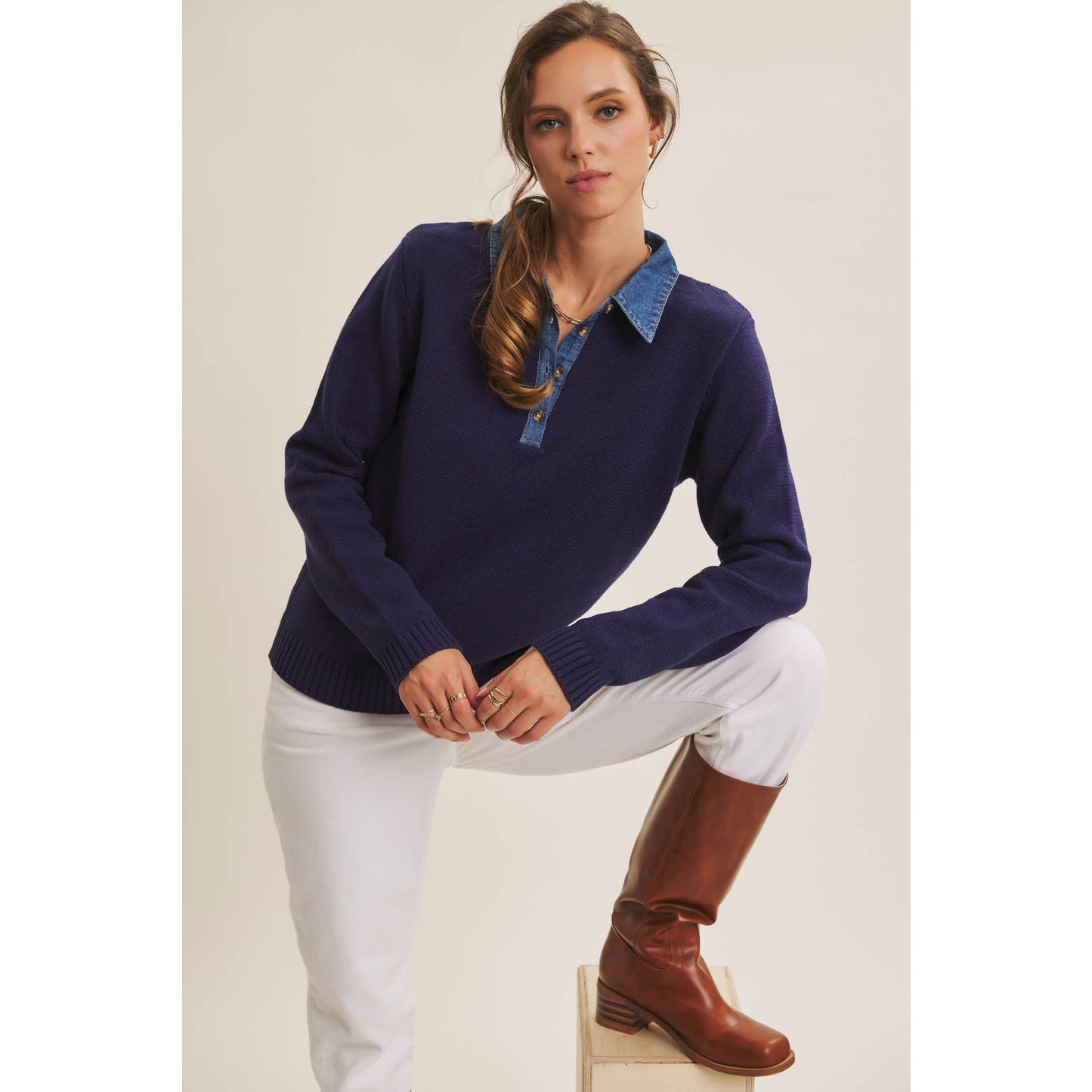 KATE- Classic Sweater Henley Top