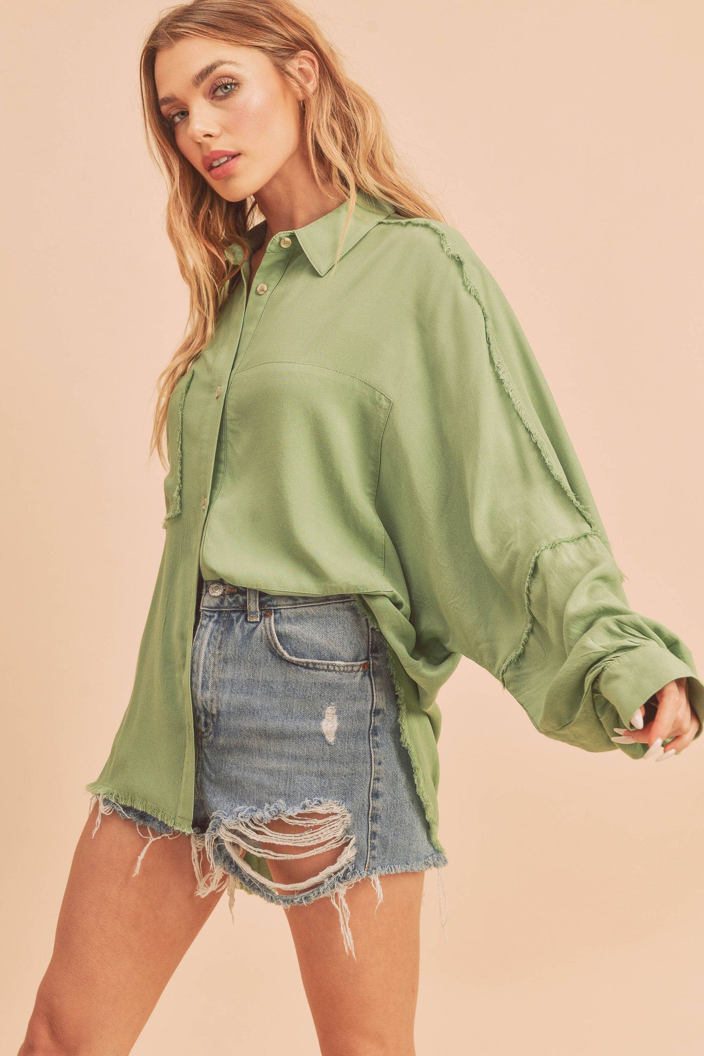 DELILAH: Button Down Raw Hem