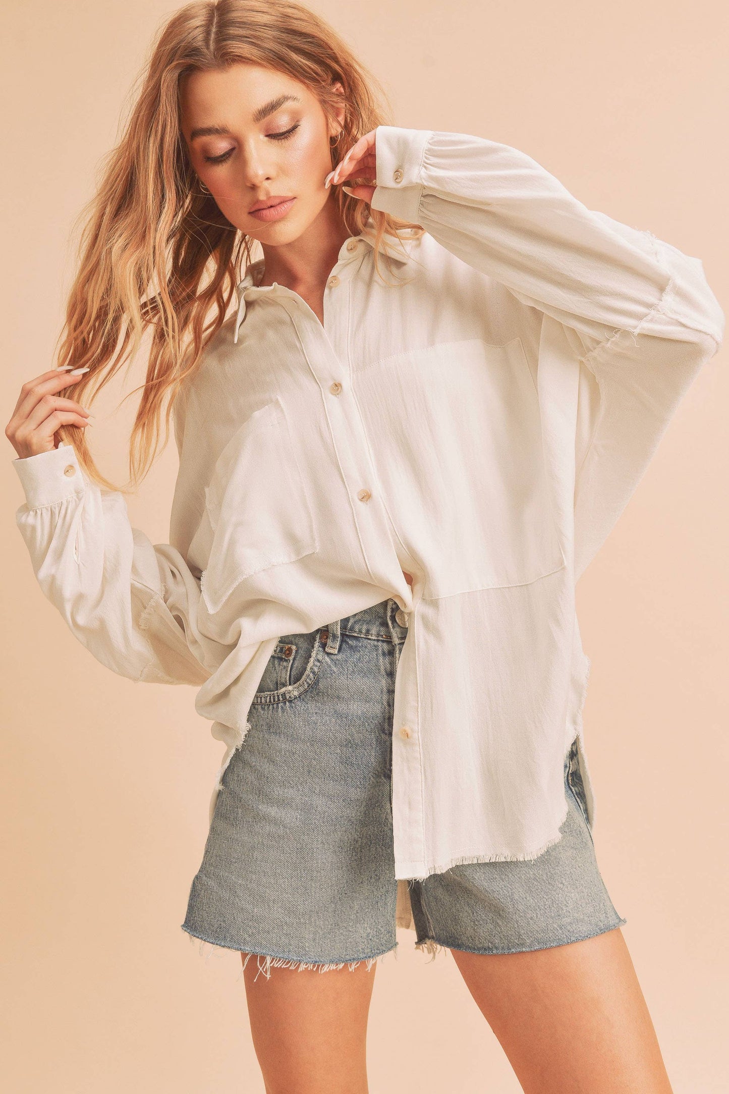 DELILAH: Button Down Raw Hem
