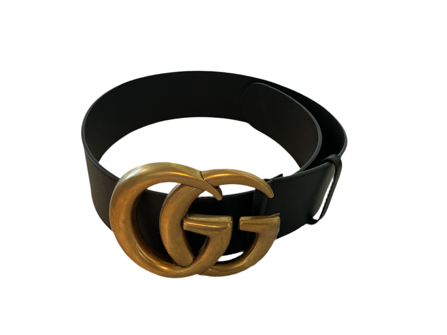 Gucci Black Leather Double G Wide Buckle Belt
