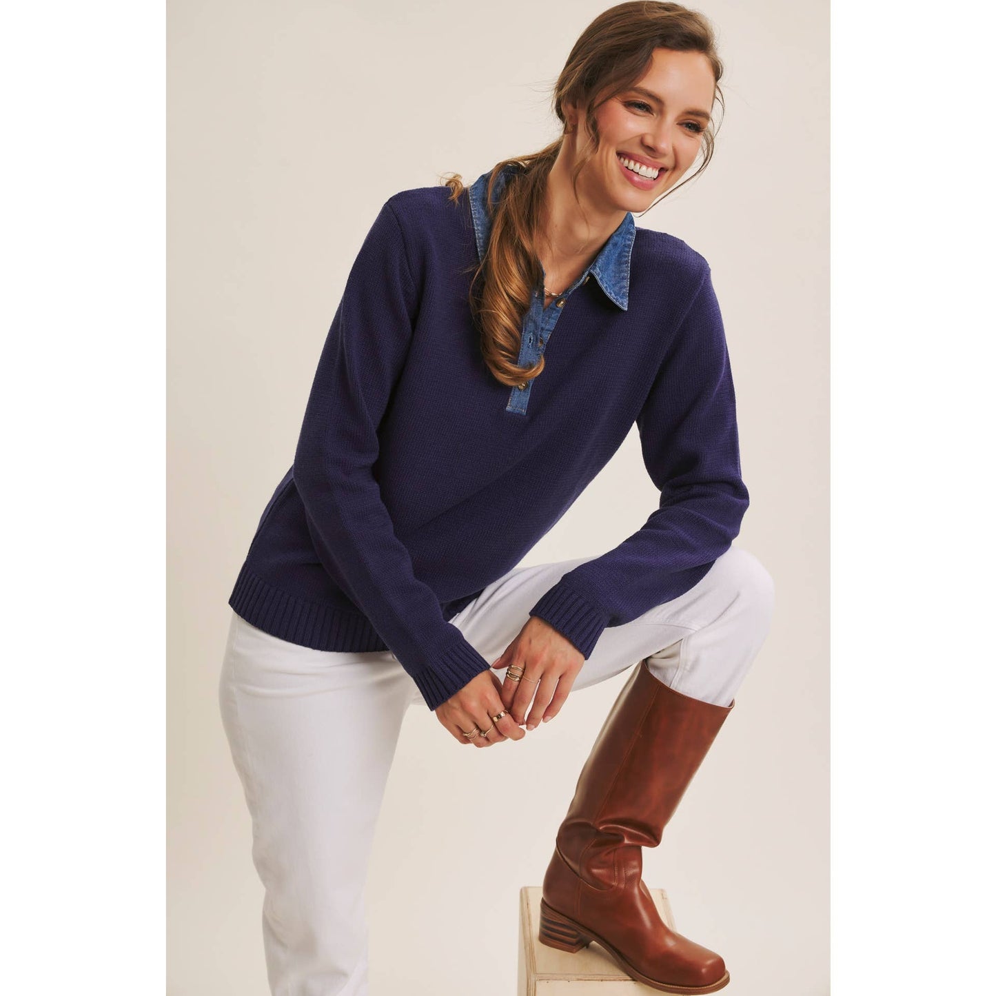 KATE- Classic Sweater Henley Top