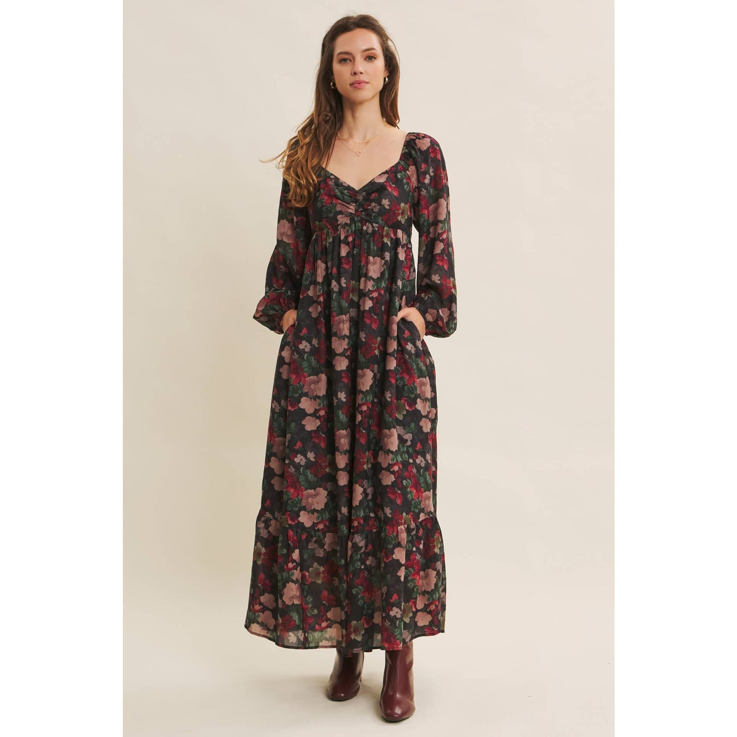 KOURTNEY- Floral Maxi Smocked Dress
