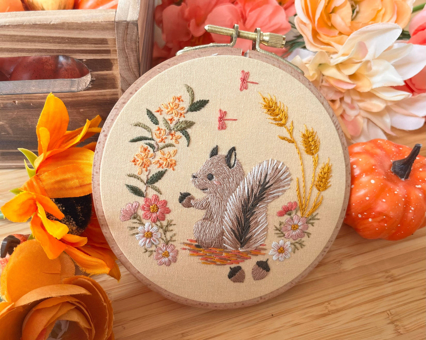 DIY Embroidery Kit Autumn Squirrel / Fall hand embroidery