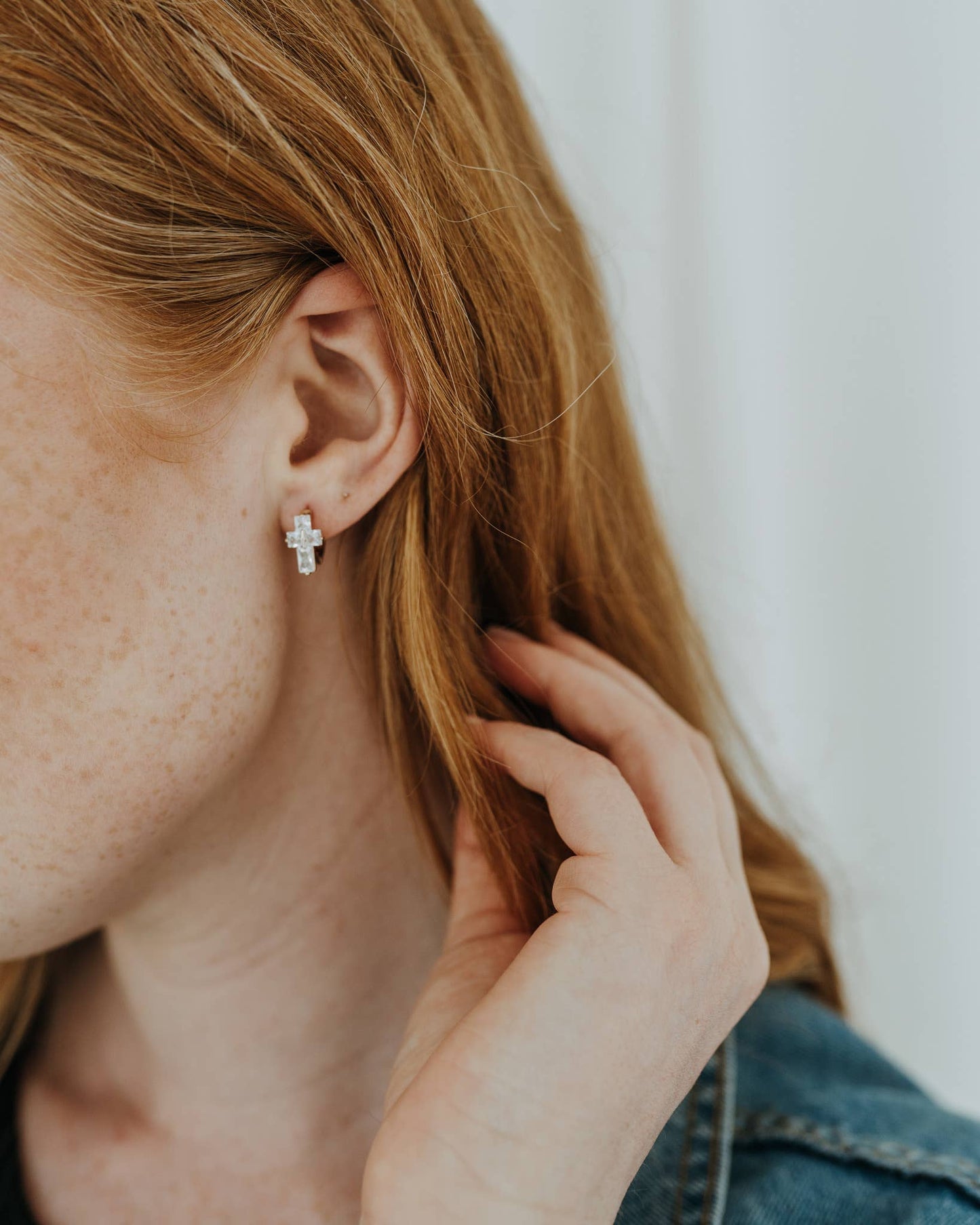 Cross Huggie Hoops - Baguette Cubic Zirconia Cross earrings