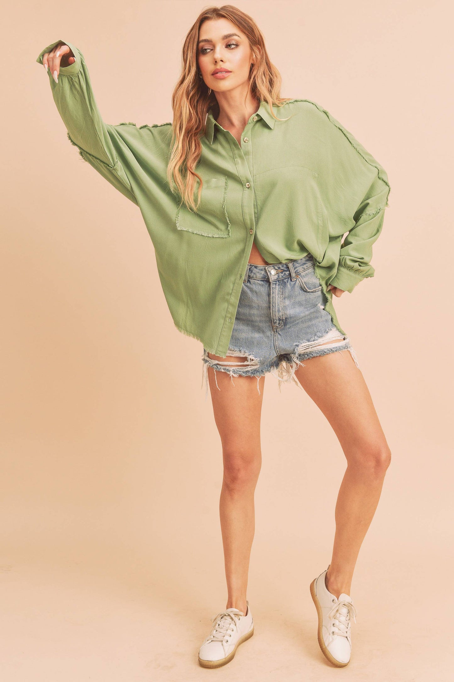 DELILAH: Button Down Raw Hem
