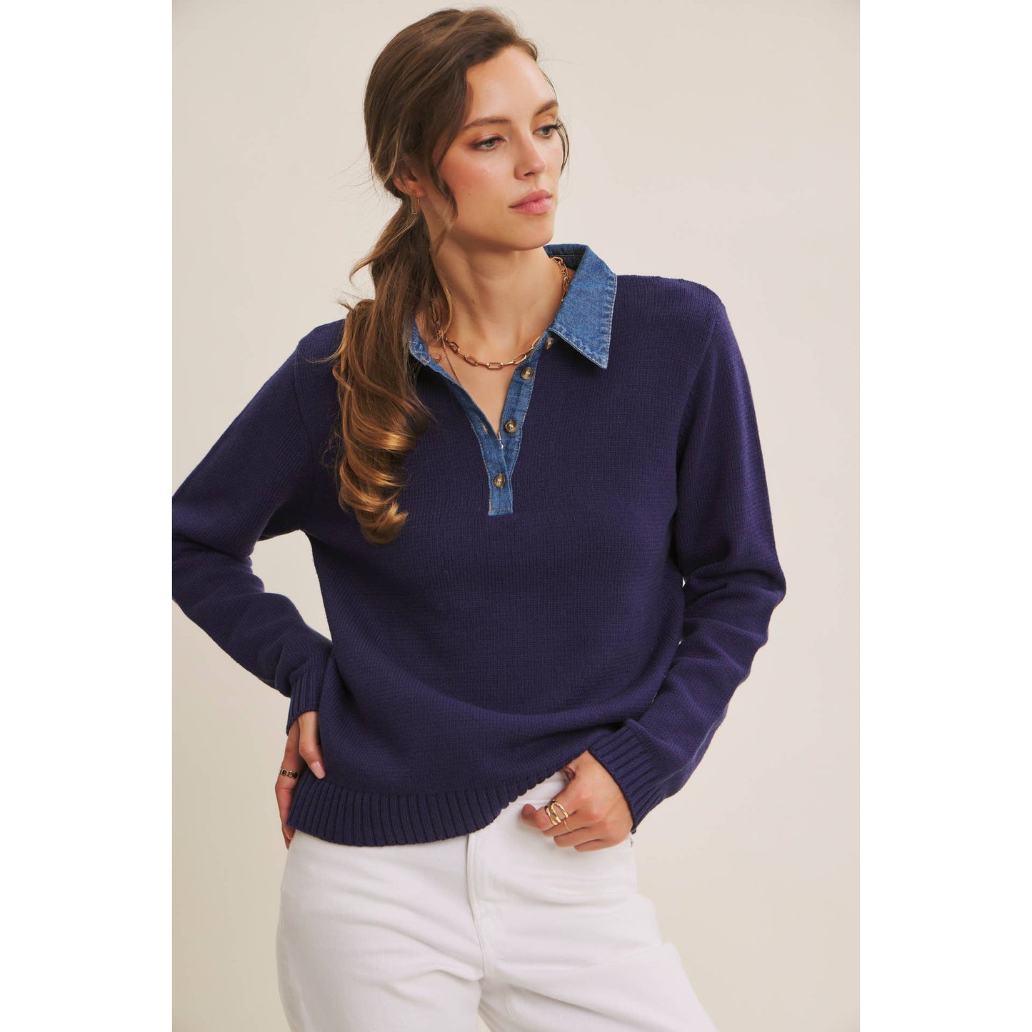 KATE- Classic Sweater Henley Top