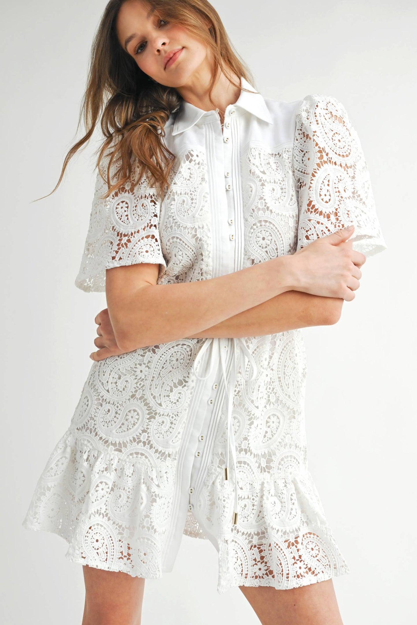 BLAINE: Lace Collared Mini Dress