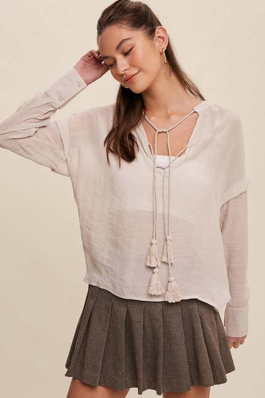 ASHLEY-Tassel Tie Boho Blouse