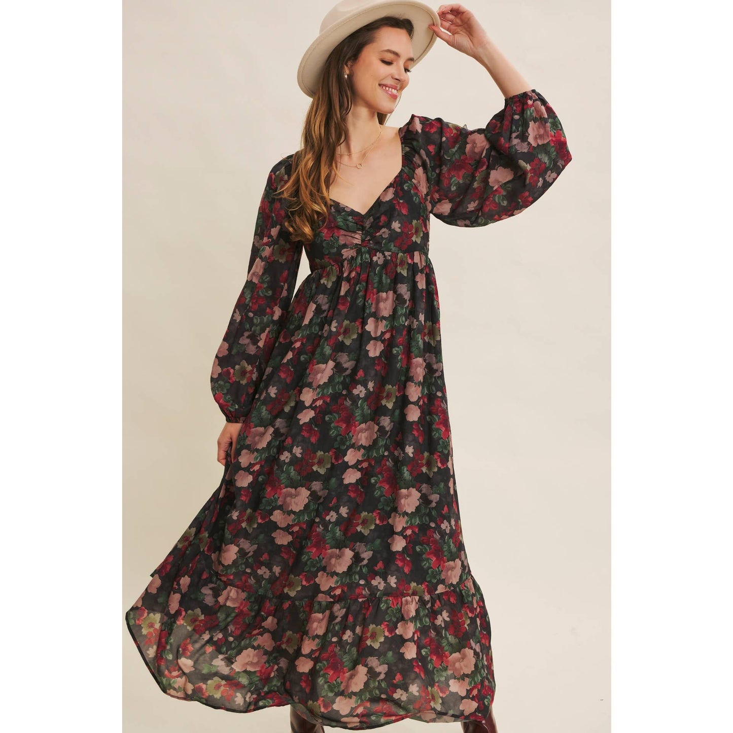 KOURTNEY- Floral Maxi Smocked Dress