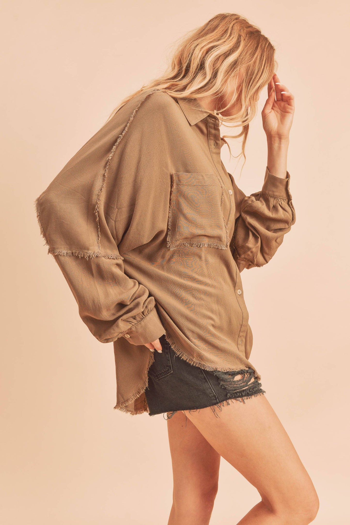 DELILAH: Button Down Raw Hem