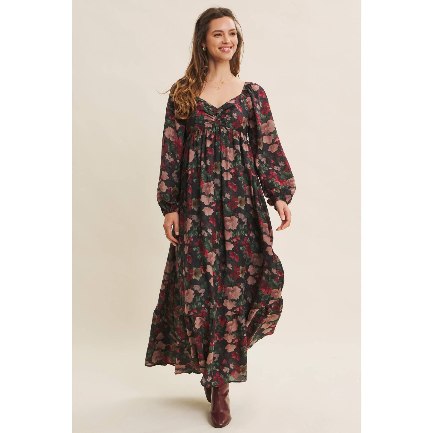 KOURTNEY- Floral Maxi Smocked Dress