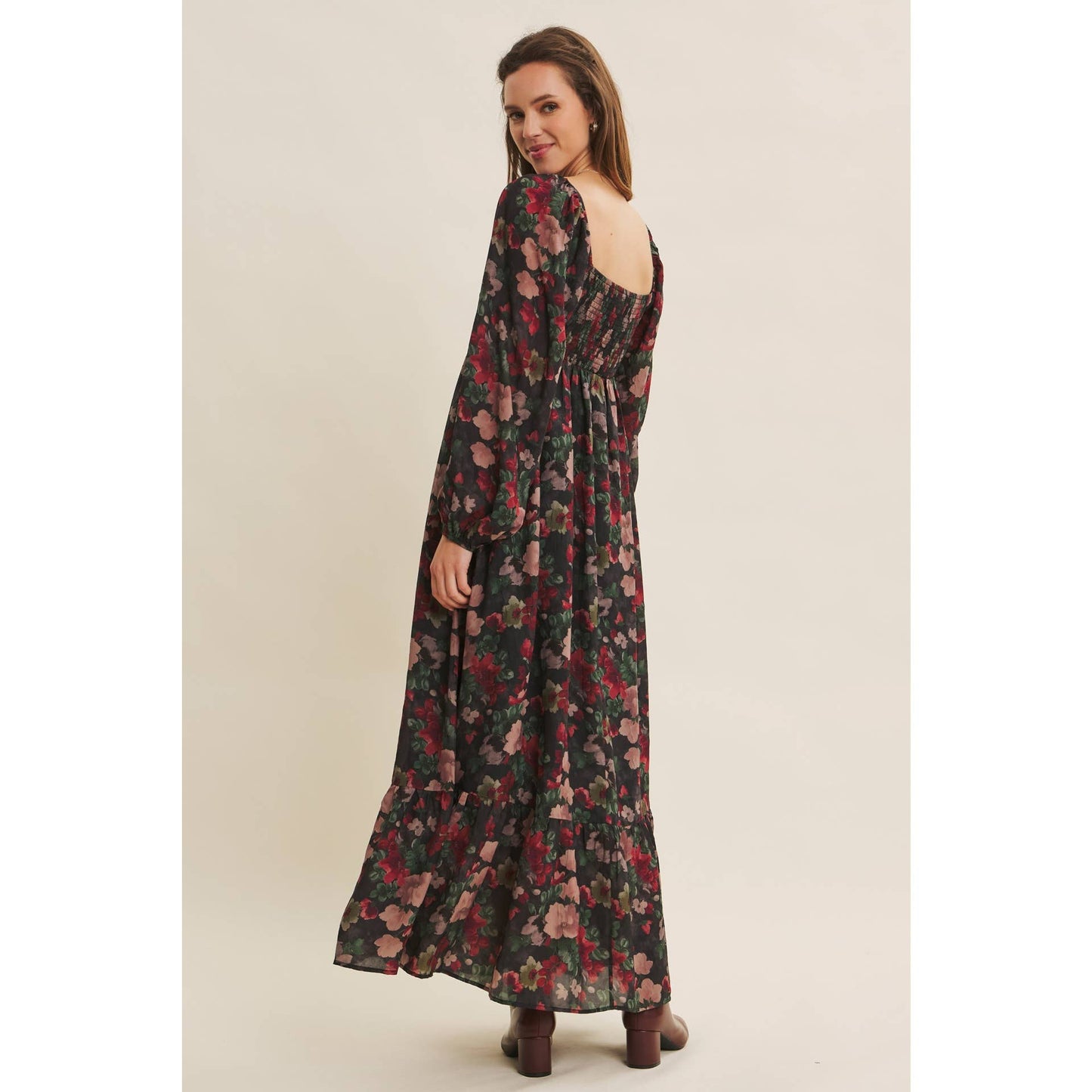 KOURTNEY- Floral Maxi Smocked Dress