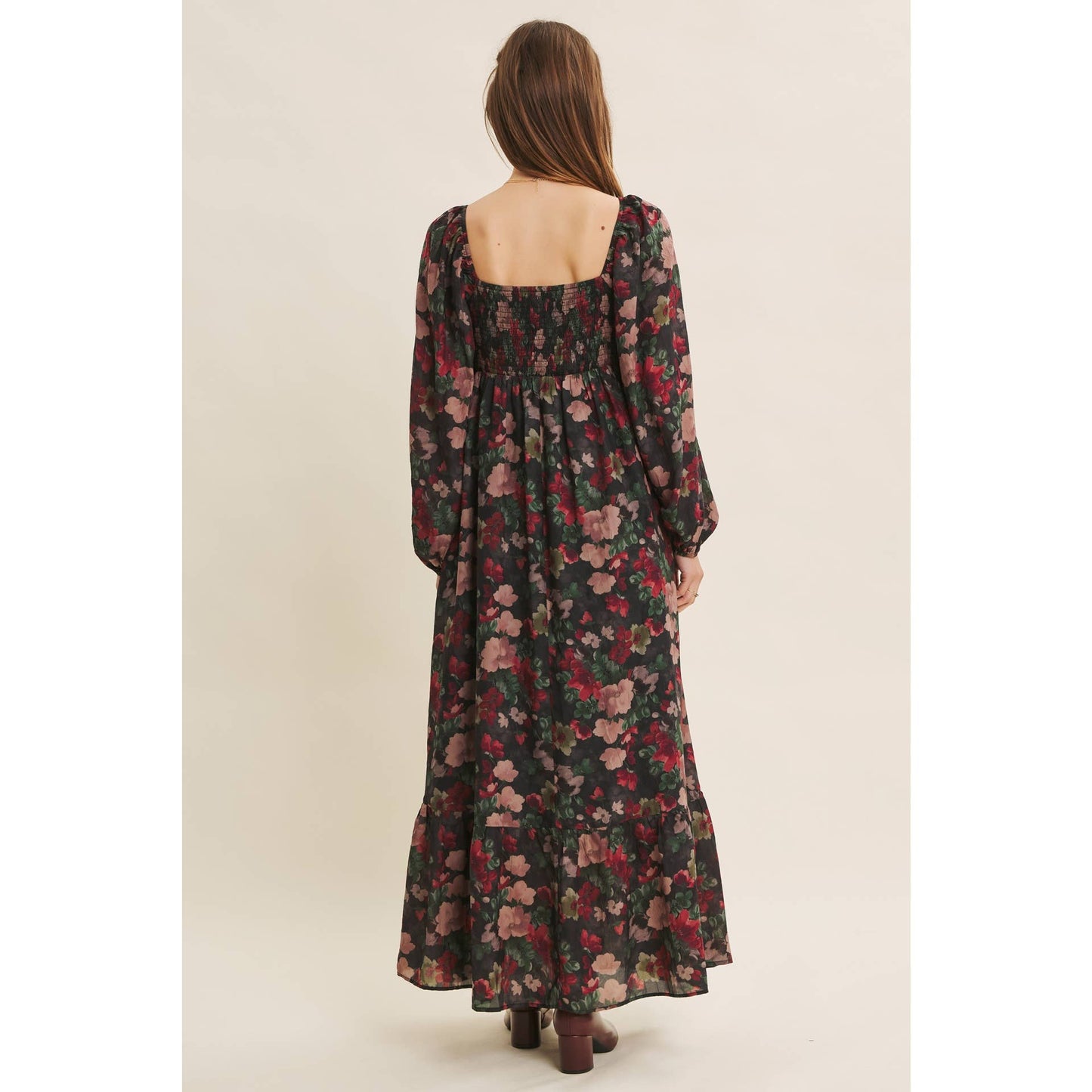 KOURTNEY- Floral Maxi Smocked Dress