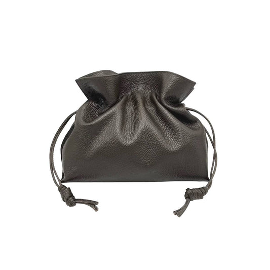 PAULINA- Genuine leather drawstring pouch with crossbody strap