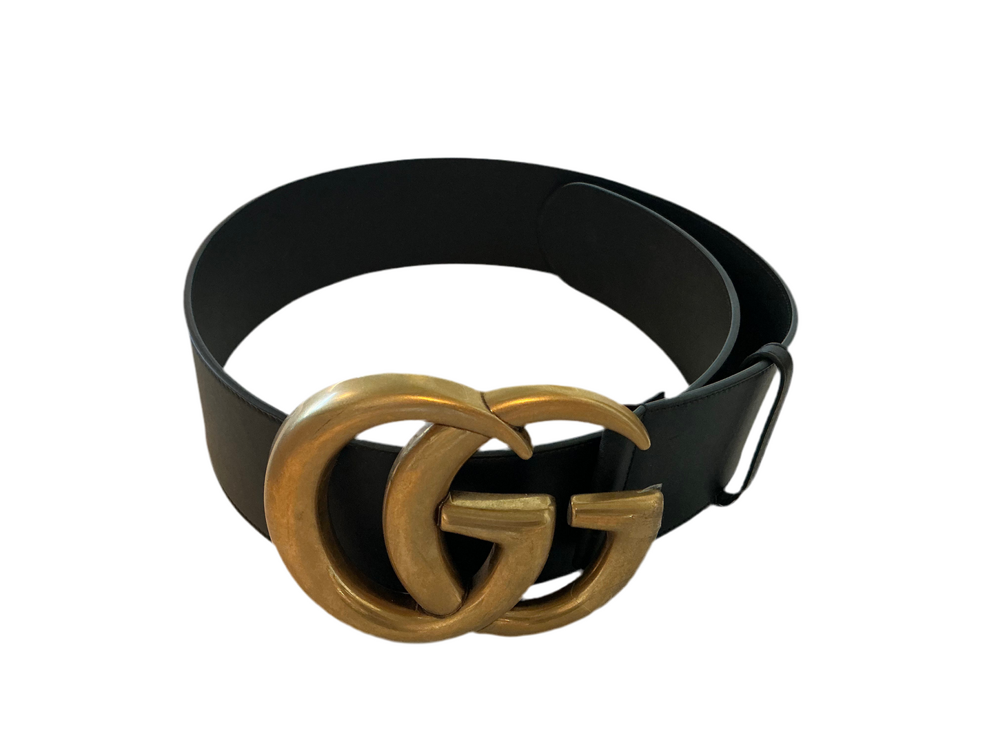 Gucci Black Leather Double G Wide Buckle Belt