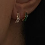 BAGUETTE CUT GREEN HUGGIE EARRINGS