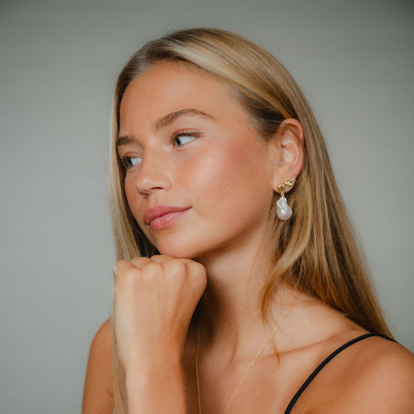 Large Pearl Dangle Pebble Earrings