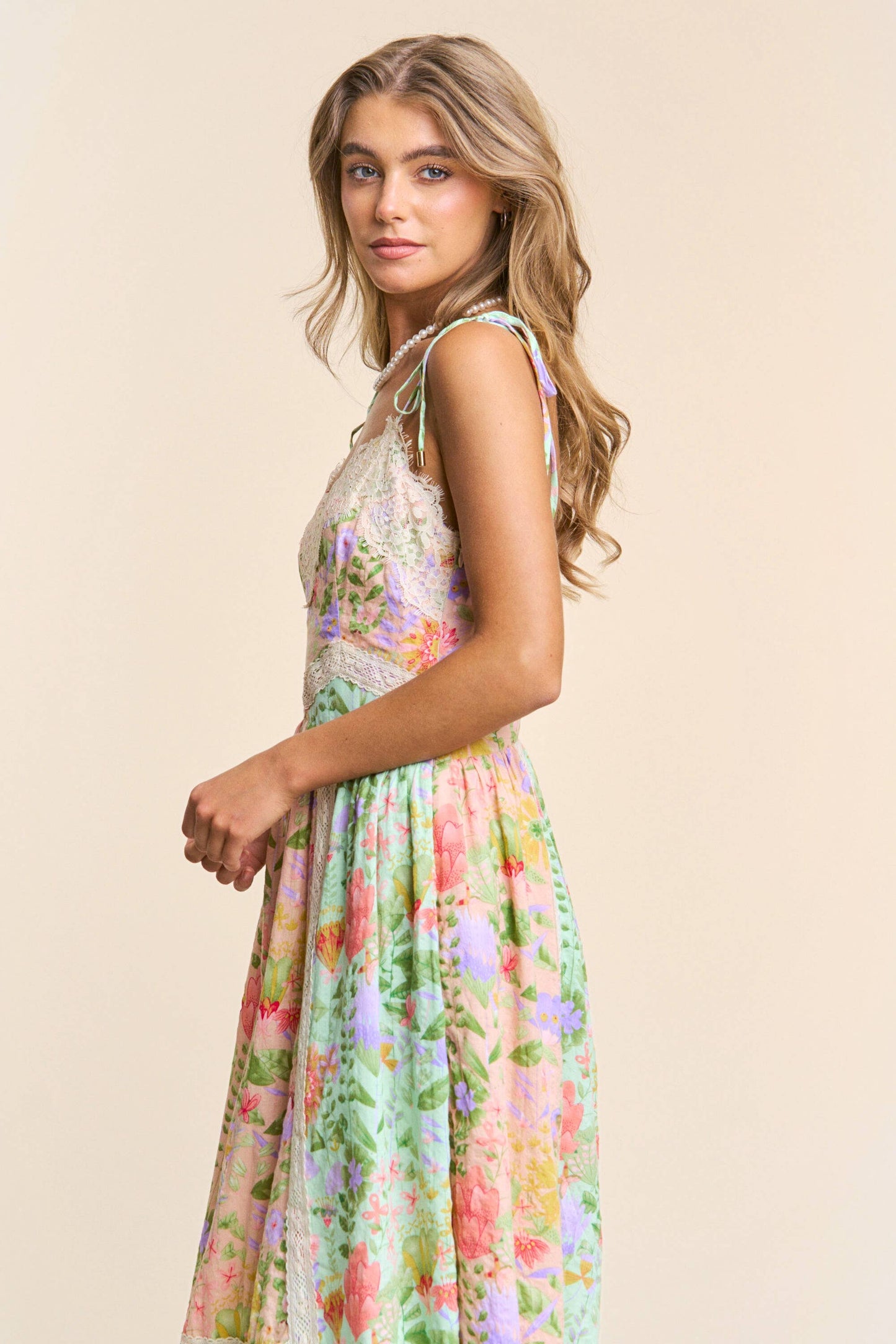 Spaghetti Multicolor Floral Print Tiered Dress