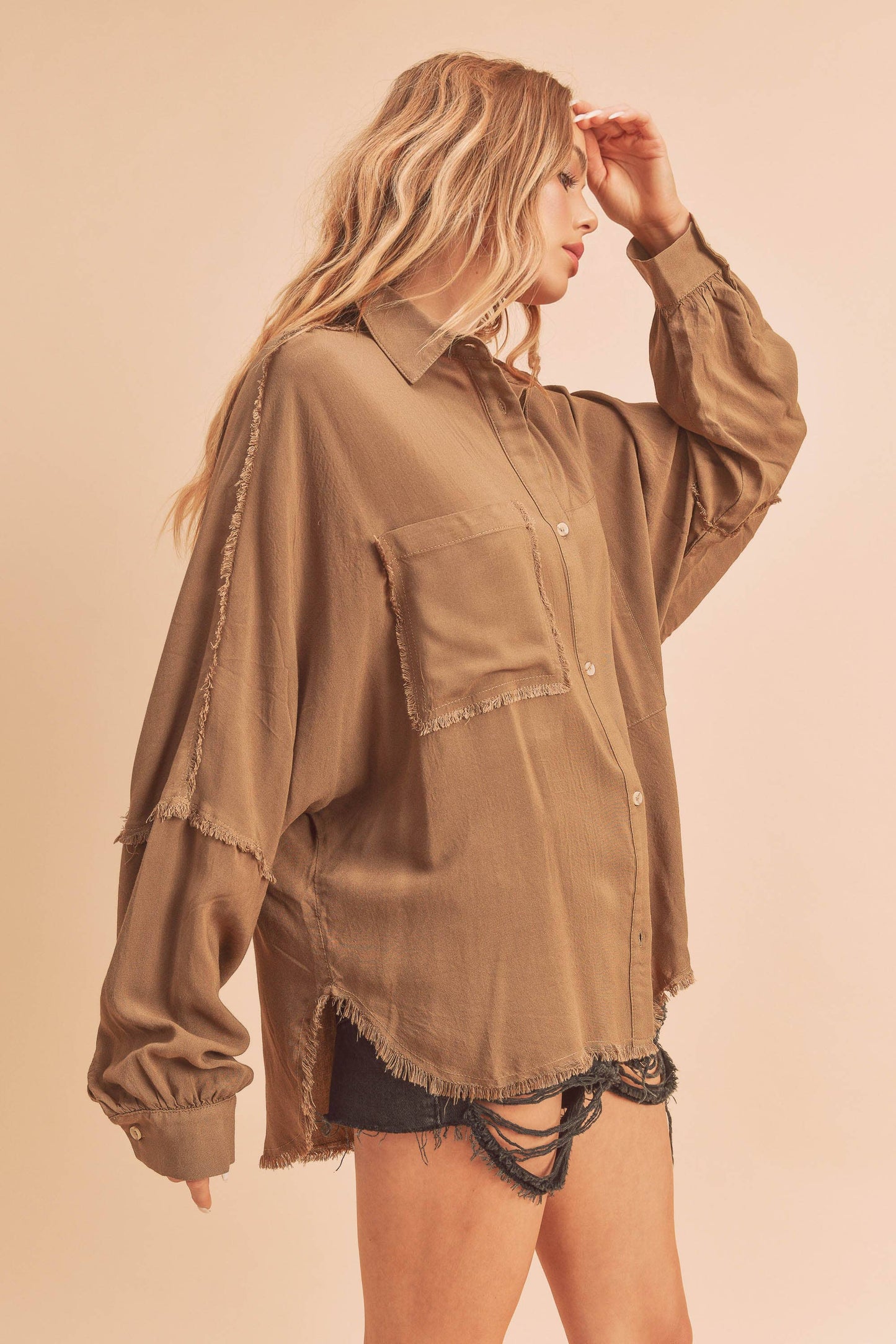DELILAH: Button Down Raw Hem