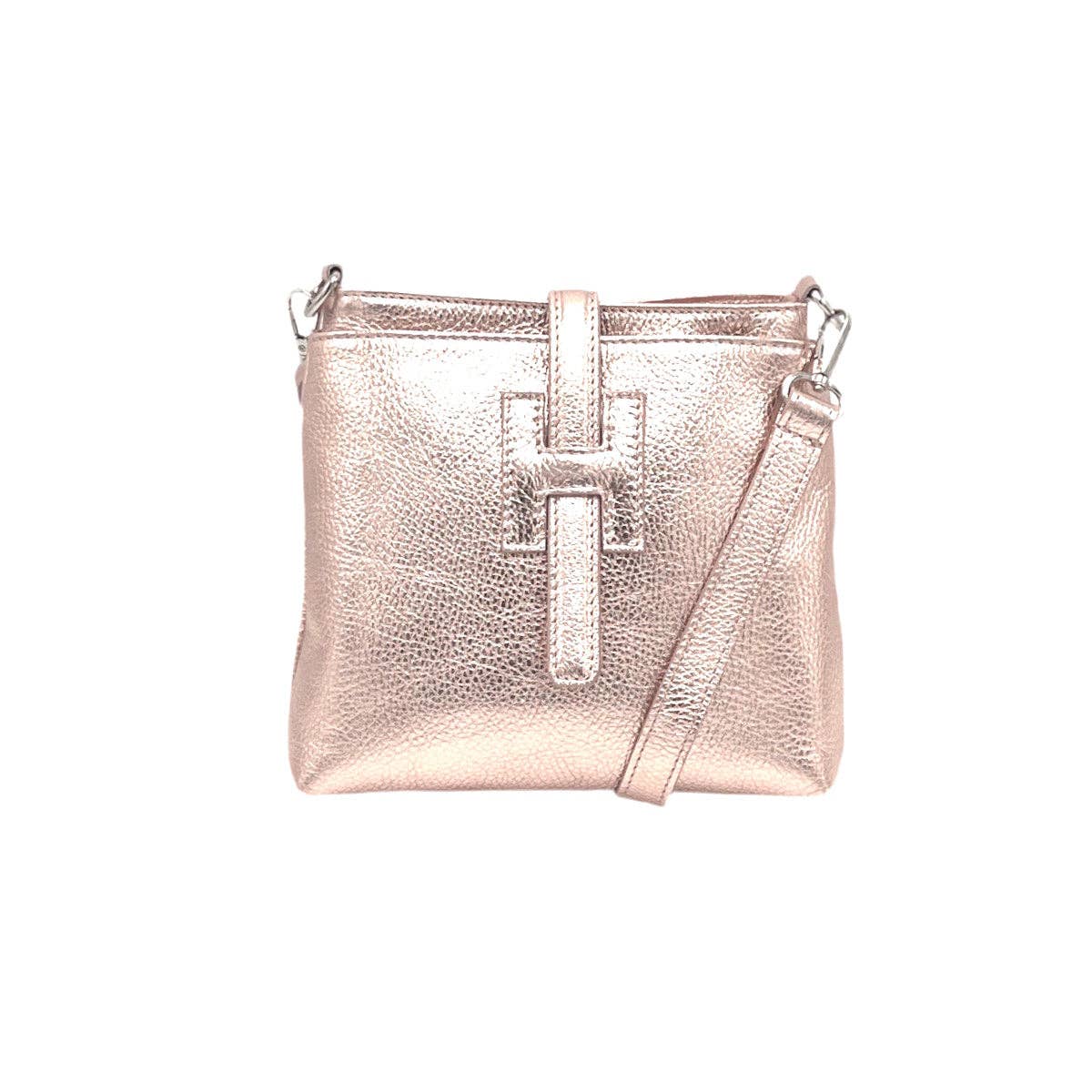 Genuine leather shoulder bag with laminated finish, Made in Italy