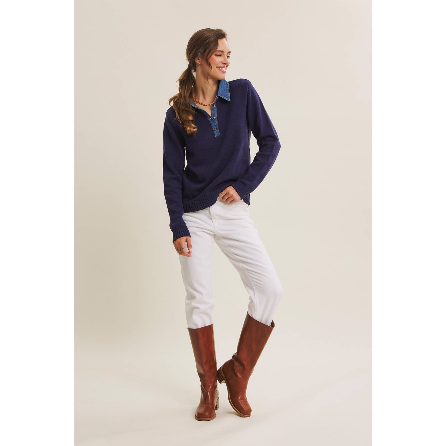 KATE- Classic Sweater Henley Top