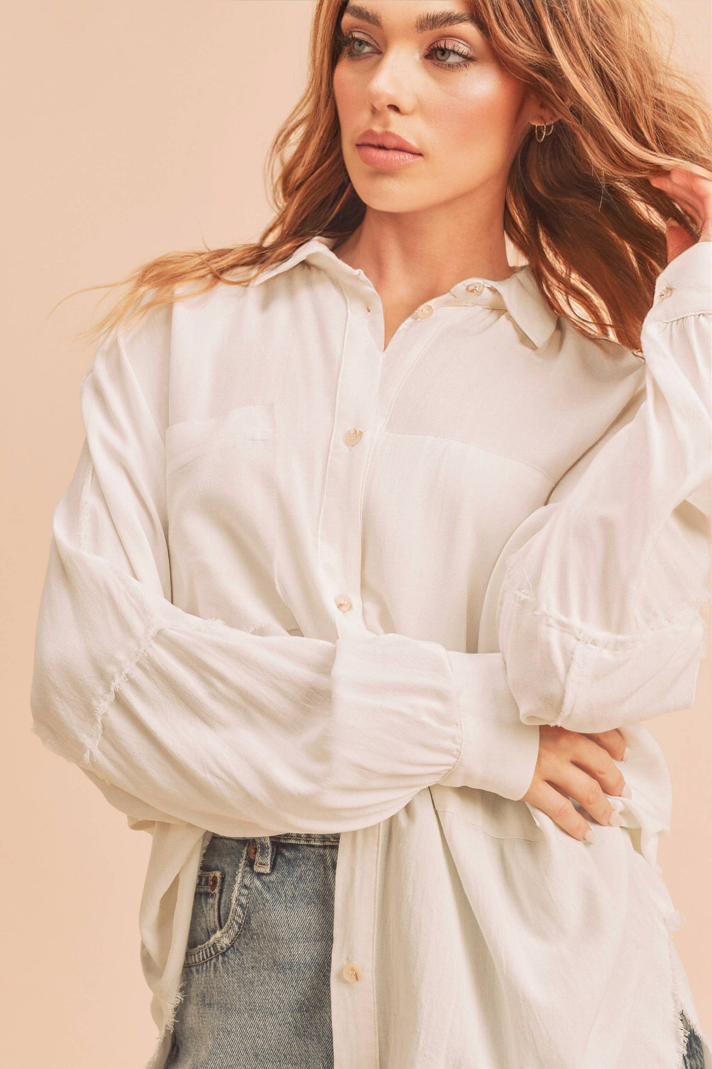 DELILAH: Button Down Raw Hem