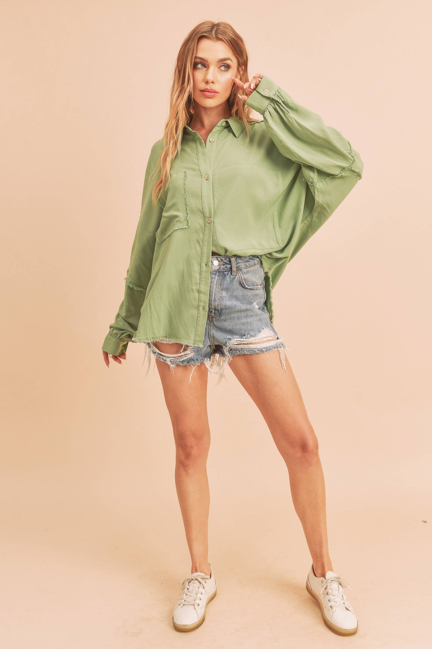 DELILAH: Button Down Raw Hem