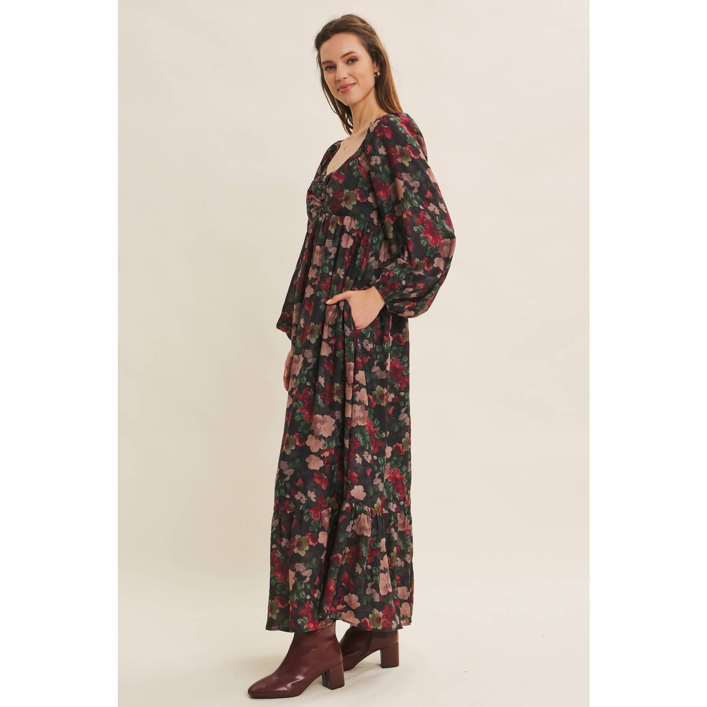 KOURTNEY- Floral Maxi Smocked Dress