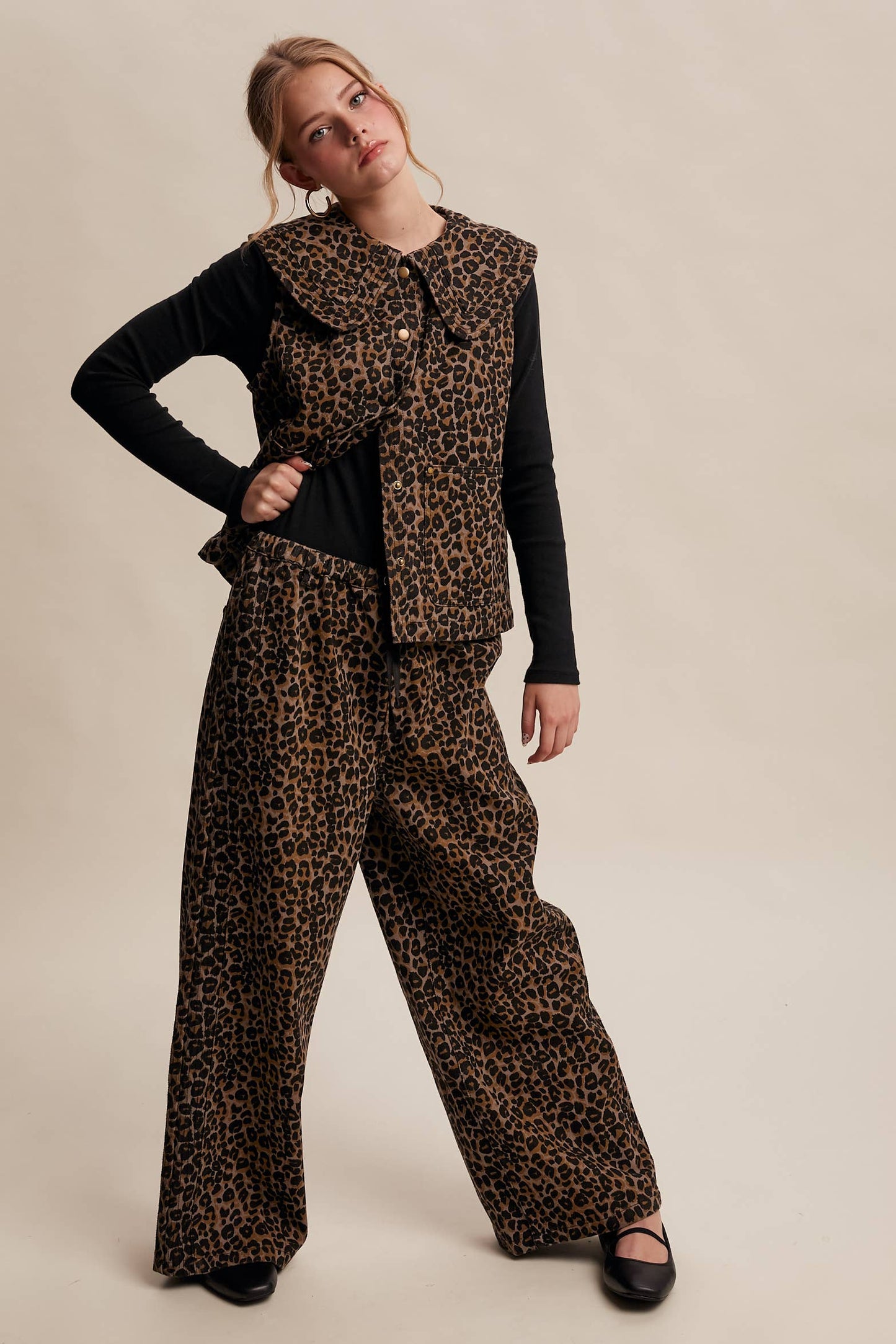 JANICE- Leopard Print Denim Wide-Leg Pants
