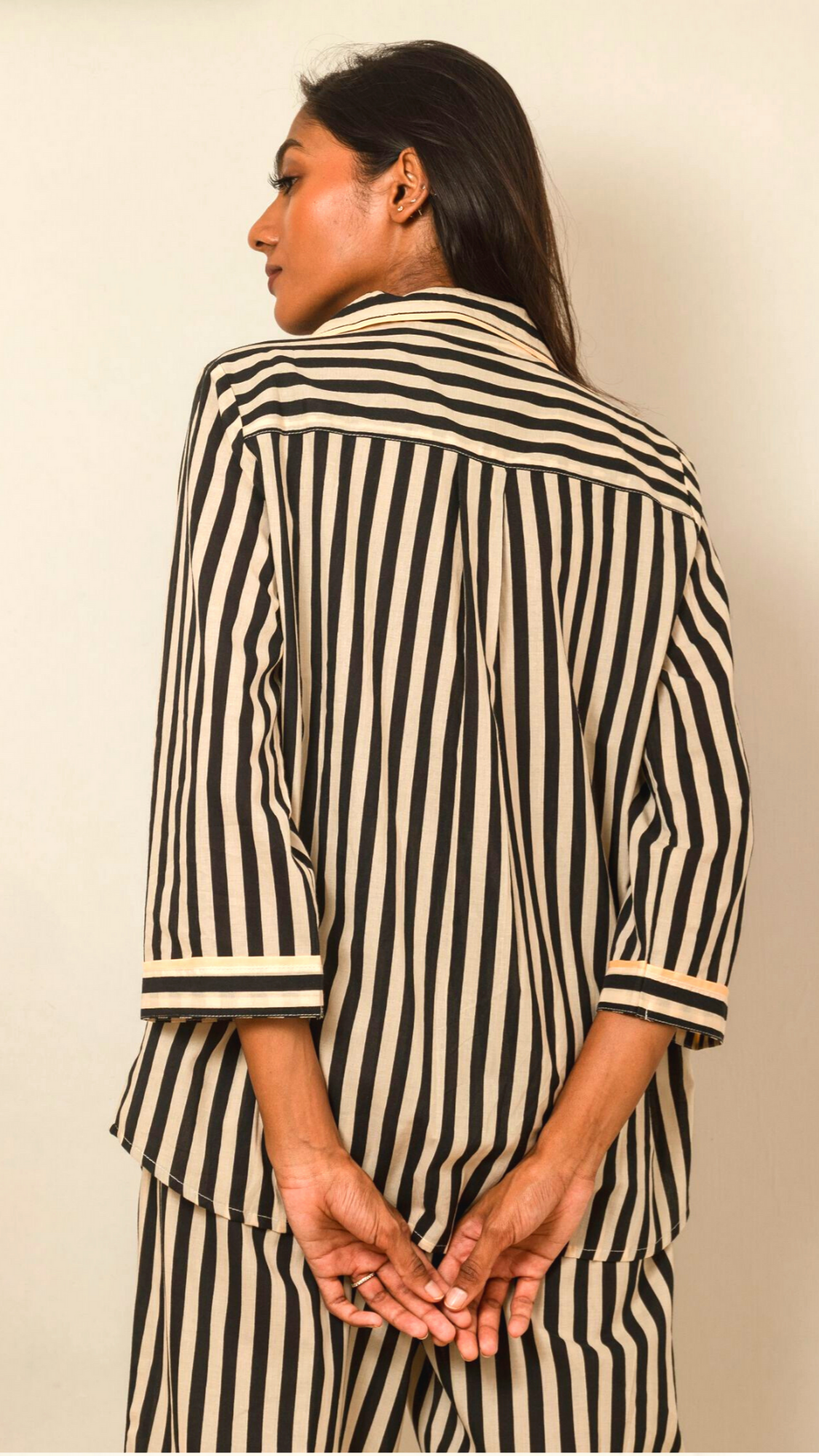ELA: 3/4 Sleeve PJ set - BW Stripes