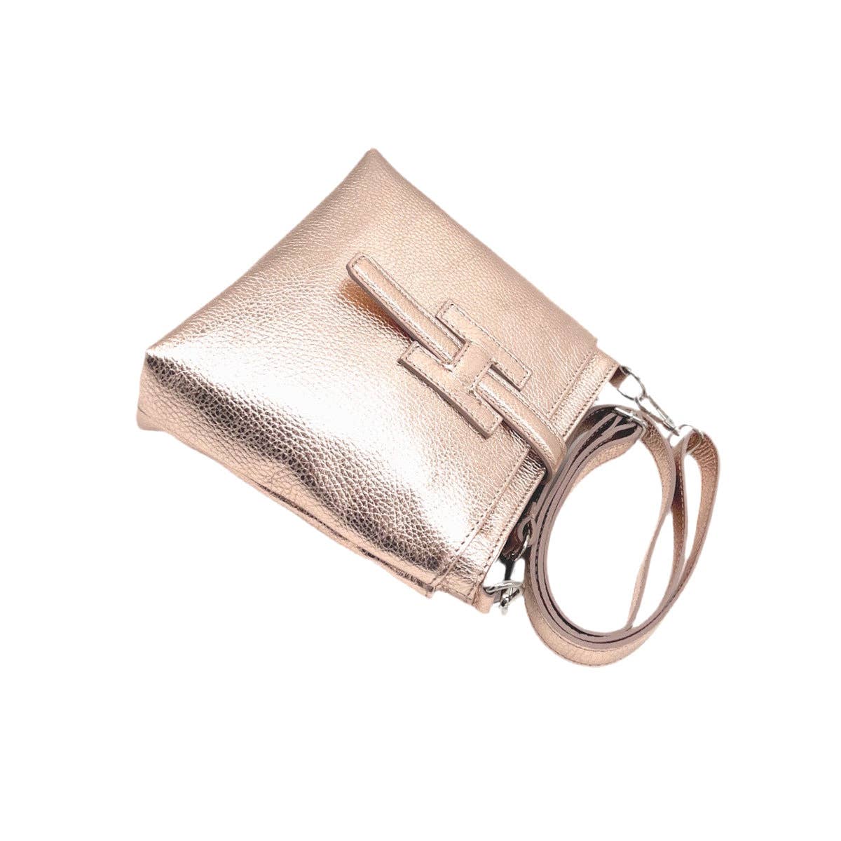 Genuine leather shoulder bag with laminated finish, Made in Italy