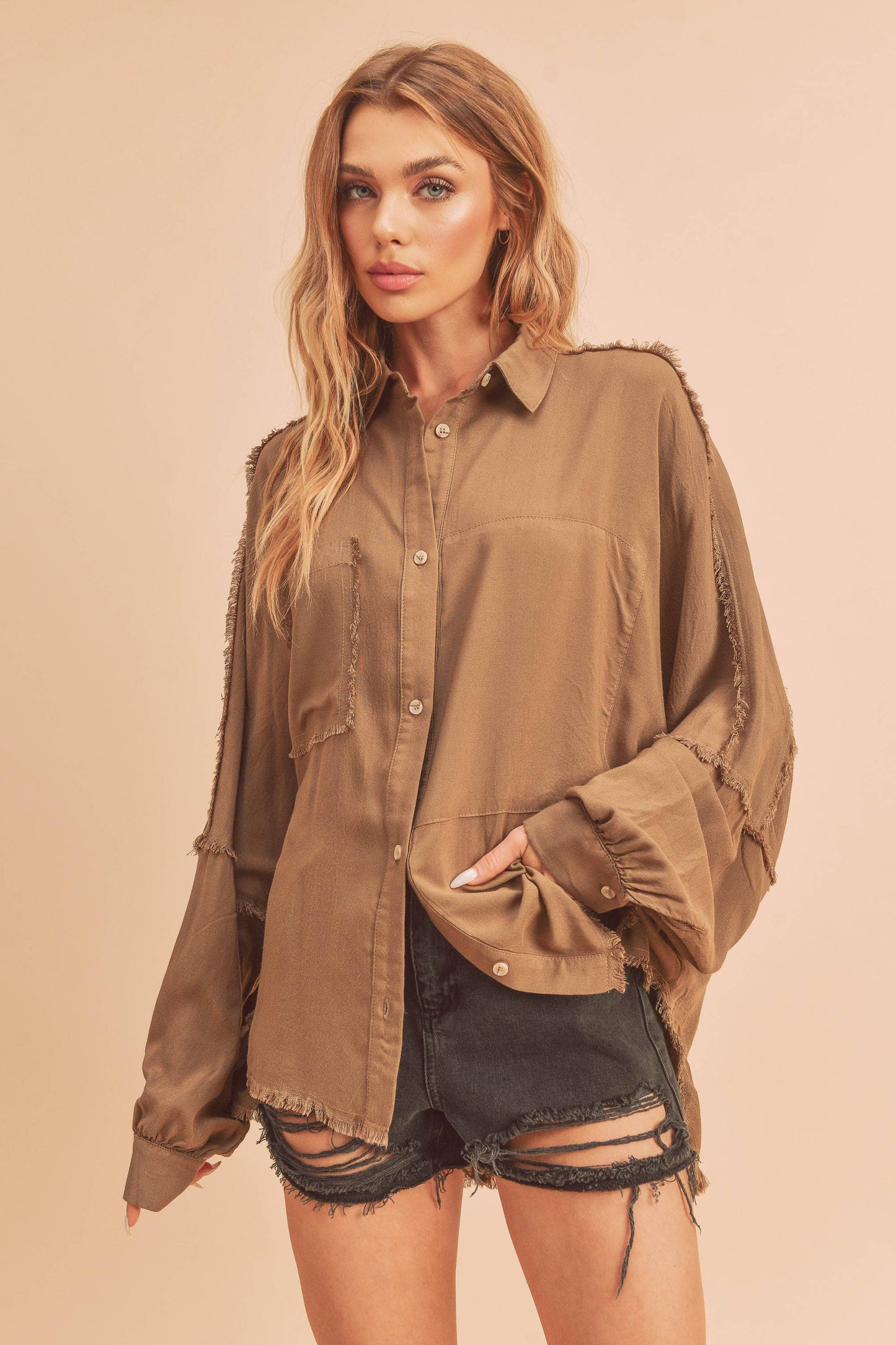 DELILAH: Button Down Raw Hem