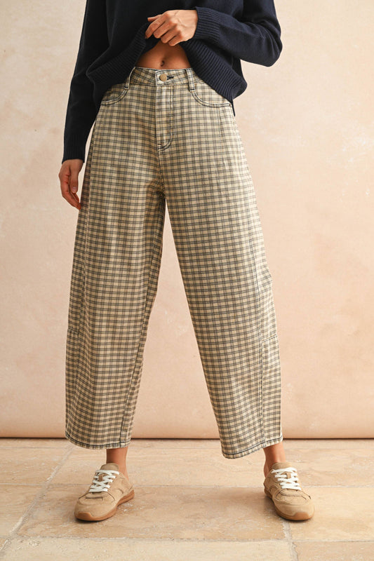 TARA: Mini Checkered Barrel Pant