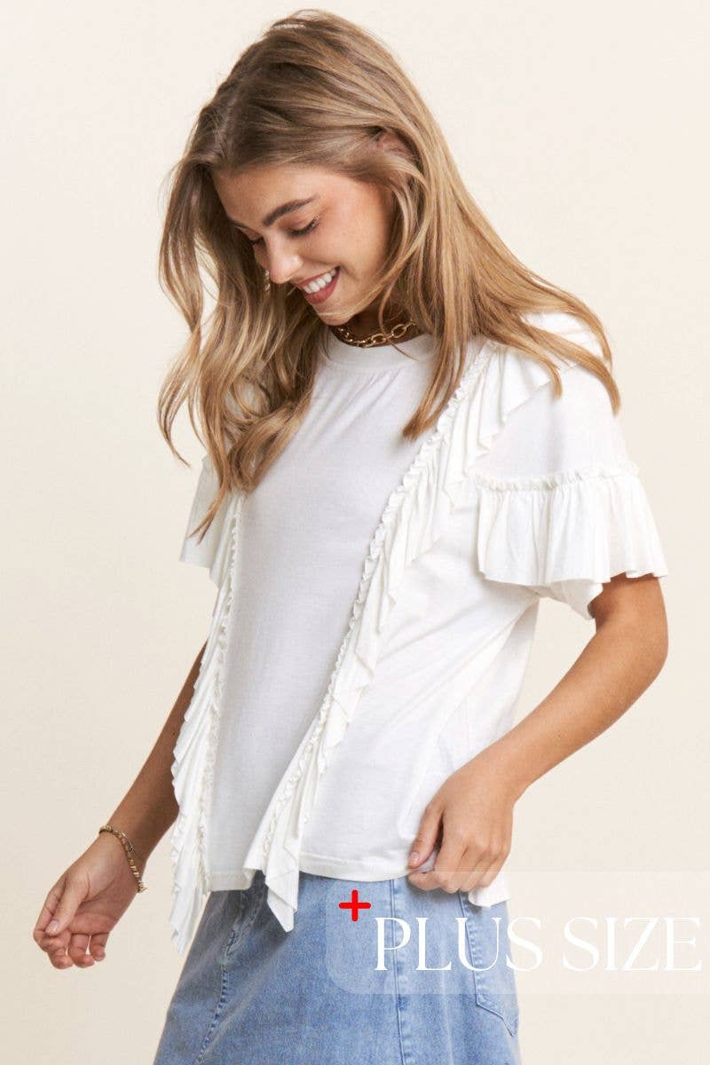 Round Neck V Ruffle Knit Top