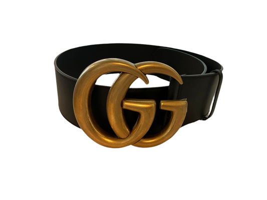 Gucci Black Leather Double G Wide Buckle Belt