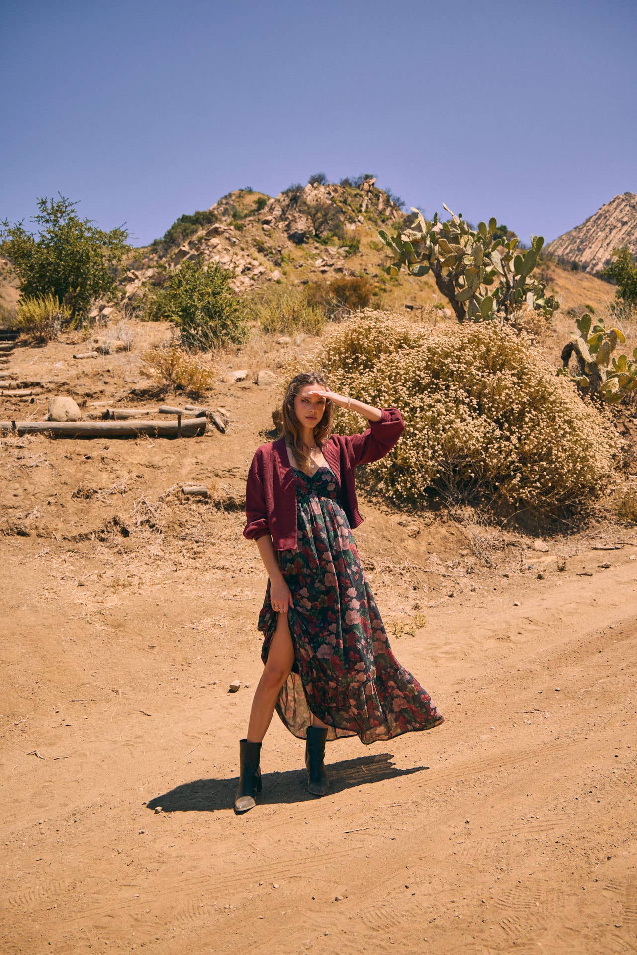 KOURTNEY- Floral Maxi Smocked Dress