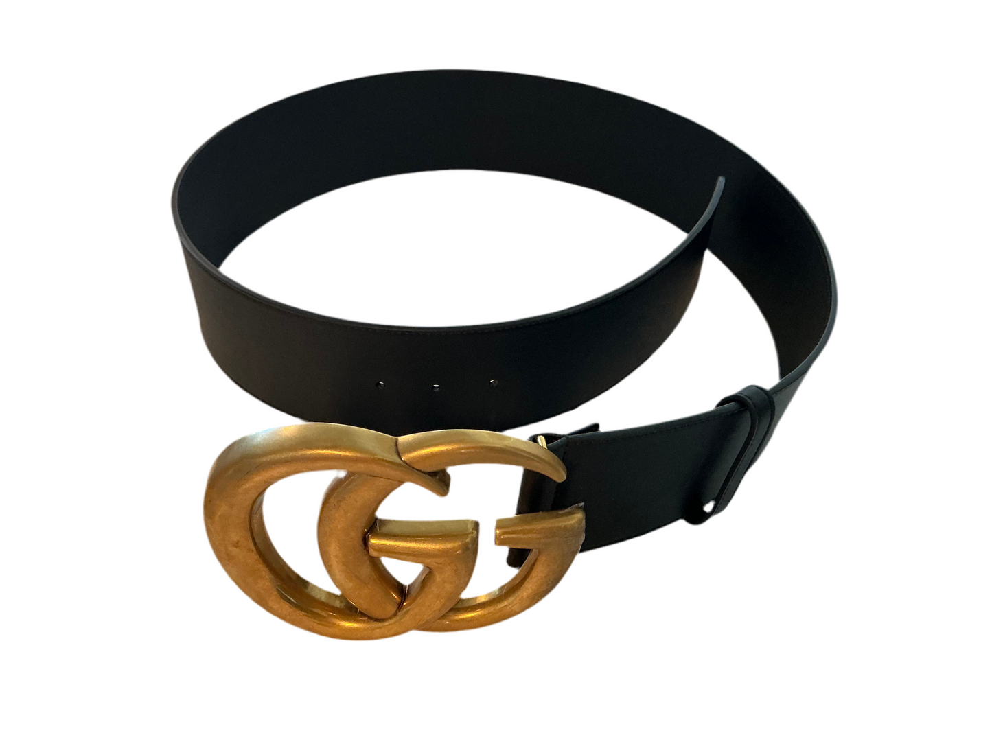 Gucci Black Leather Double G Wide Buckle Belt