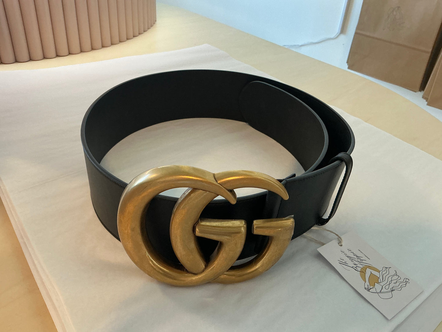 Gucci Black Leather Double G Wide Buckle Belt