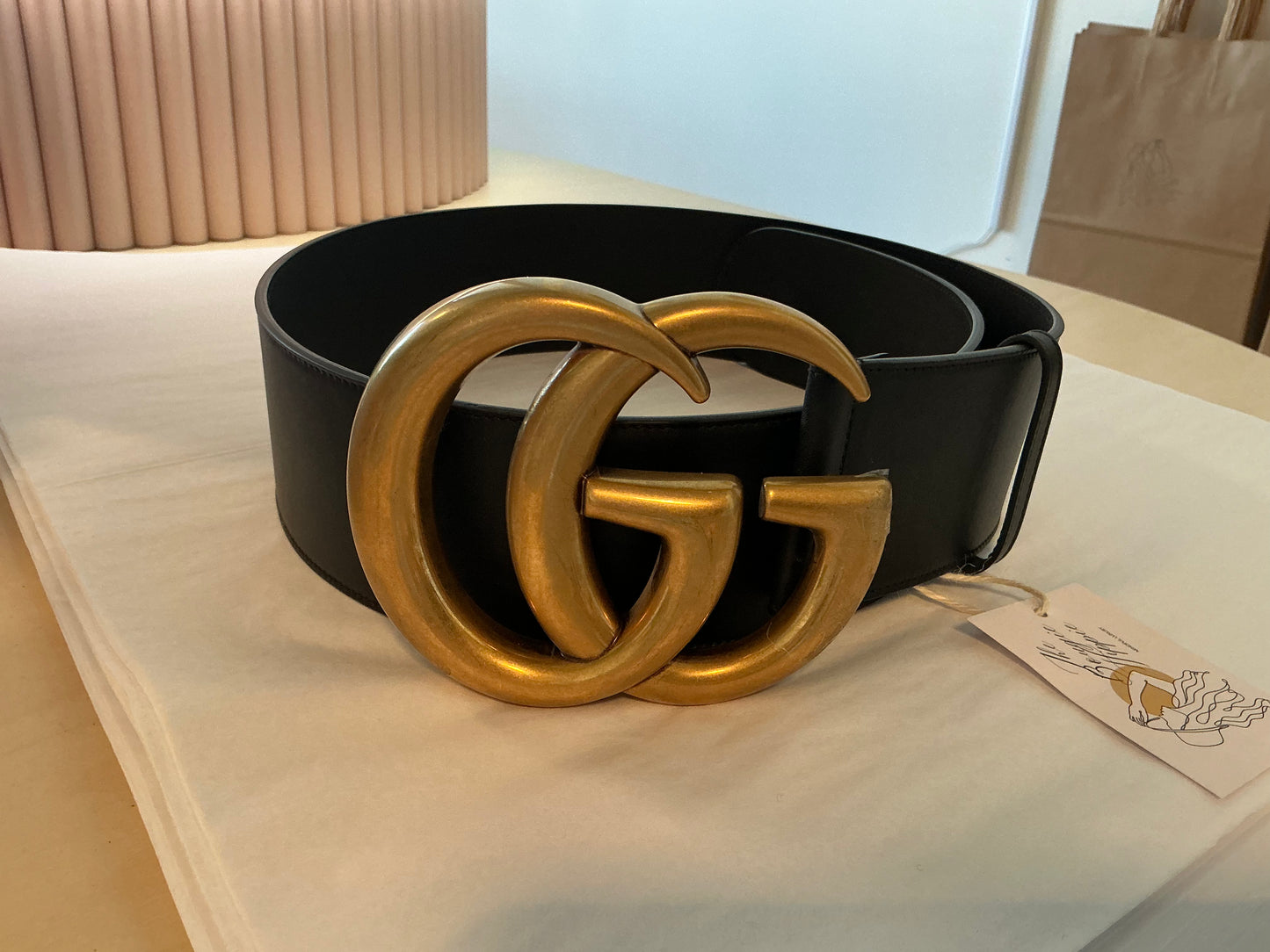 Gucci Black Leather Double G Wide Buckle Belt