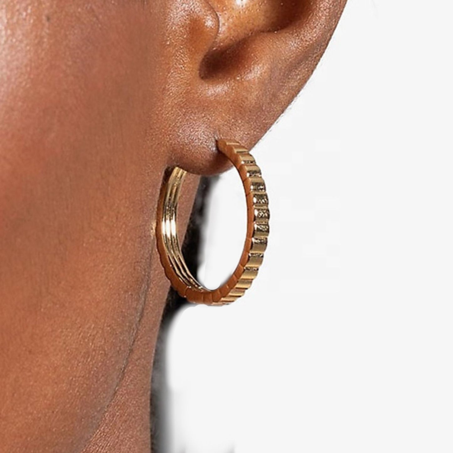 Ribbed Slim Gold Hoop Earrings