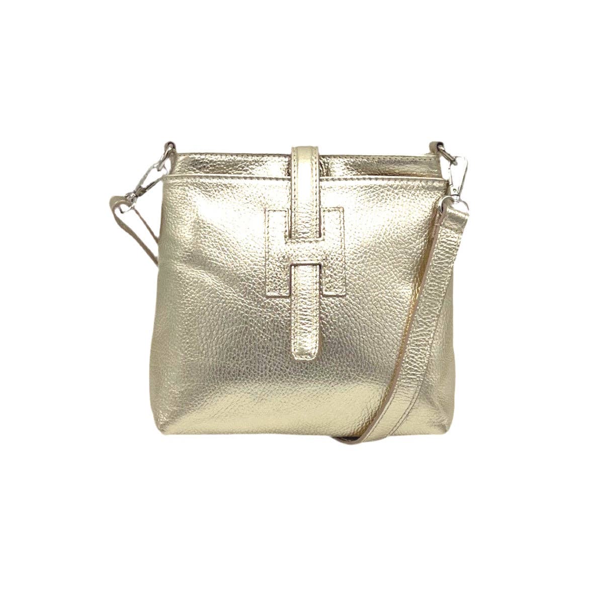 Genuine leather shoulder bag with laminated finish, Made in Italy