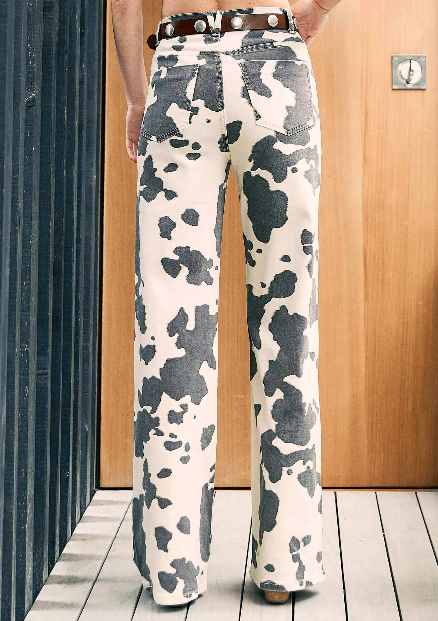 BETH: Cow Print Wide Leg Jeans