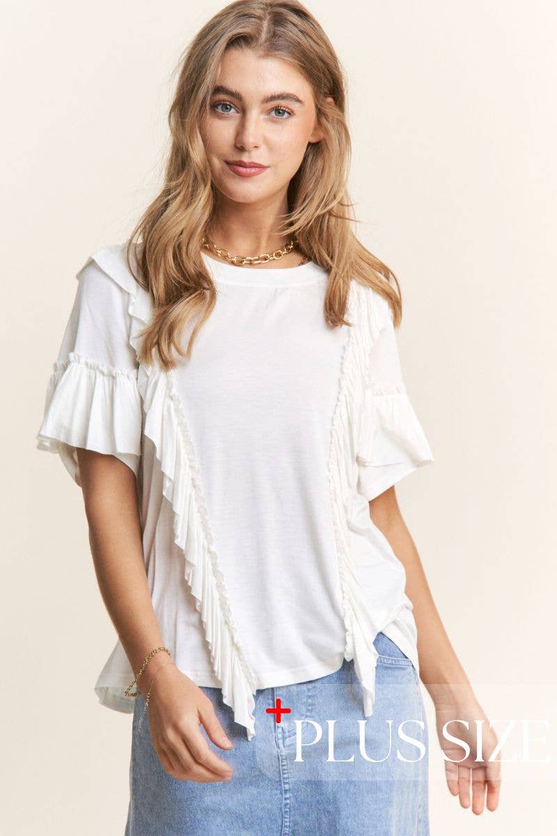 Round Neck V Ruffle Knit Top