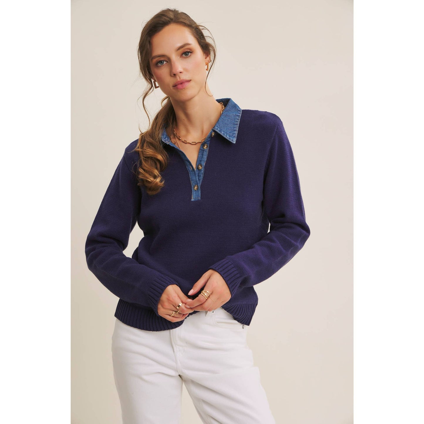 KATE- Classic Sweater Henley Top