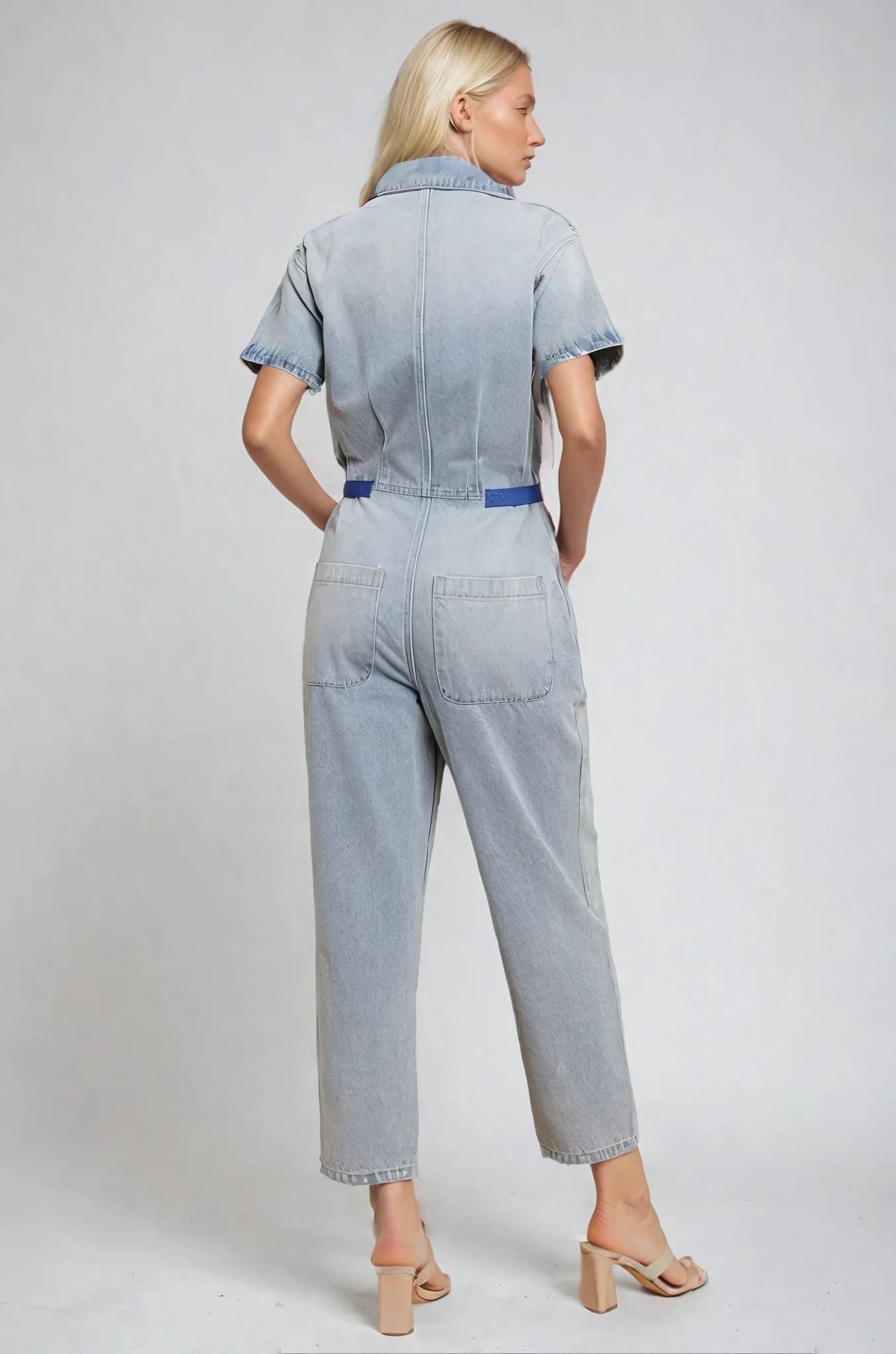 ROXANNE: Light Wash Denim Utility Jumpsuit