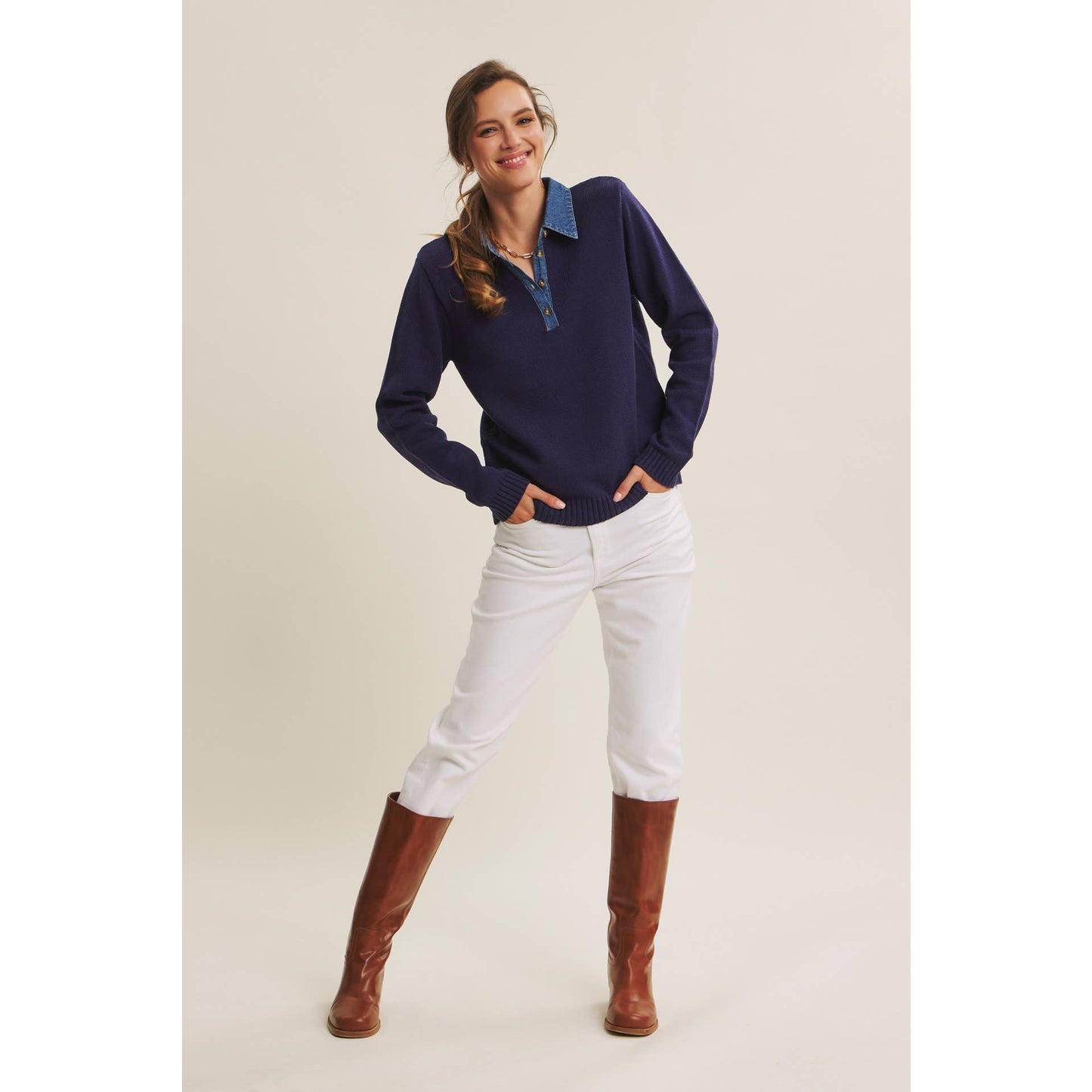 KATE- Classic Sweater Henley Top