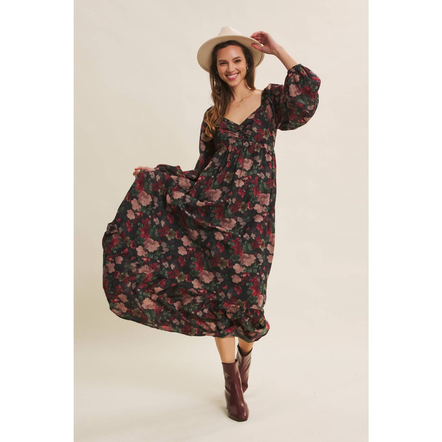 KOURTNEY- Floral Maxi Smocked Dress