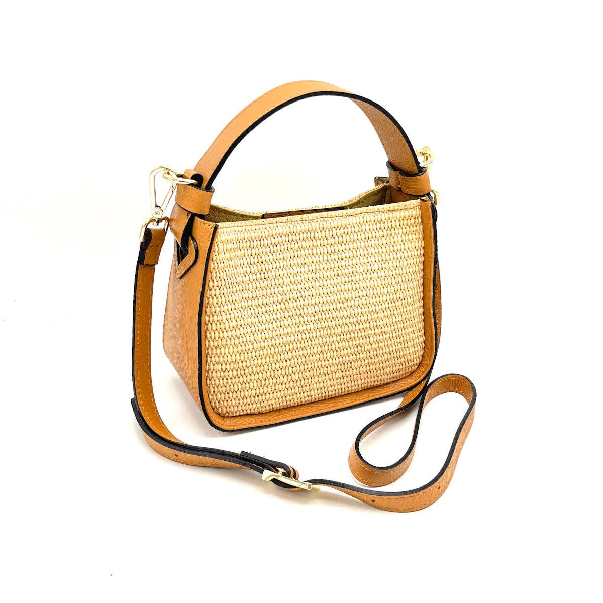 Summer collection leather and Straw bag, Made in Italy