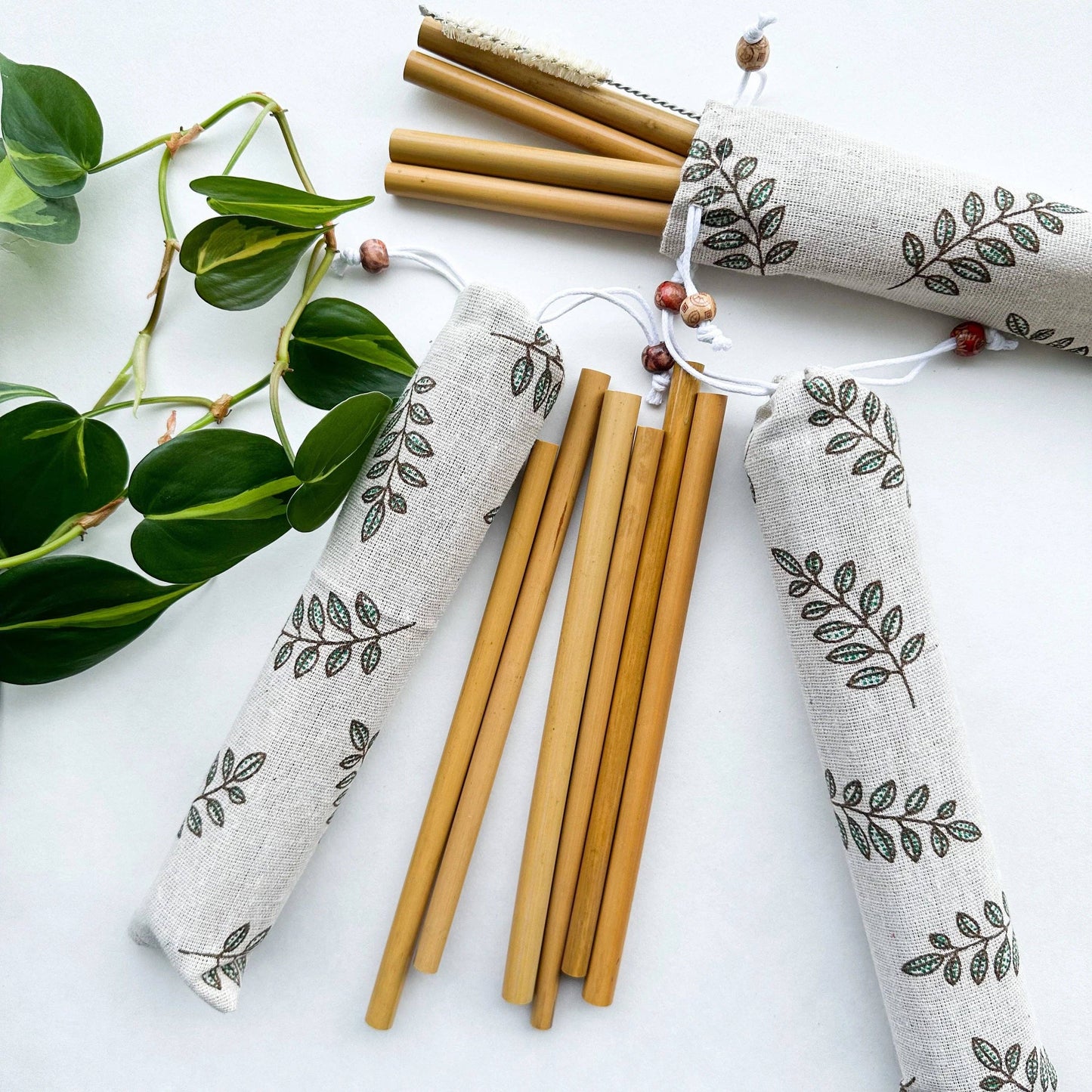 Reusable Natural Bamboo Drinking Straw - Set of 10